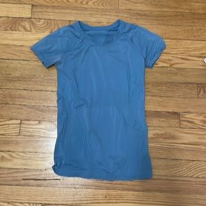 Two athleta speed racer shirts - blue and white